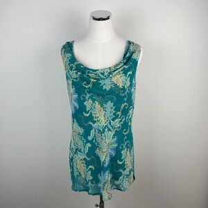 Bandolino Green Blue Floral Paisley Blouse Top Women Size 10